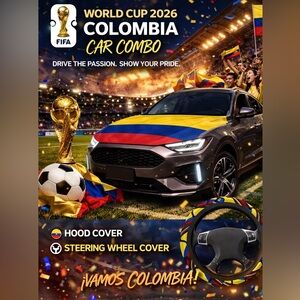 Colombia World Cup Car Combo Hood & Steering Wheel Covers - Yellow/Blue/Red